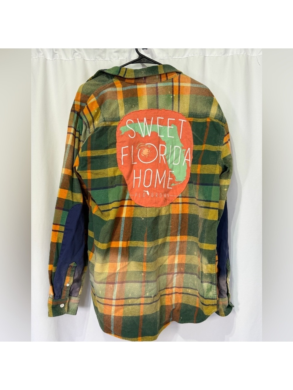 100% cotton Florida distressed bleach washed Plaid Flannel Jacket